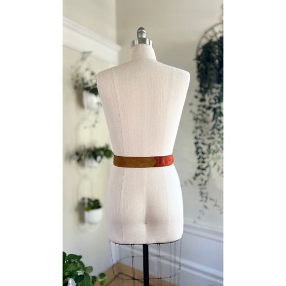 Vintage 1970s Belt 70s Suede Hippie Two Tone Red Yellow Boho Belt main image 5